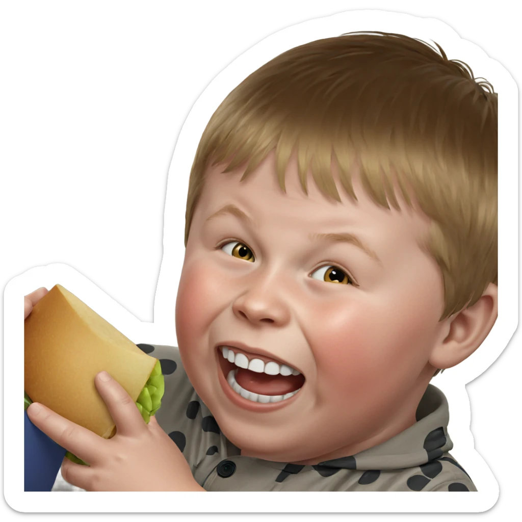 happy boy with food sticker