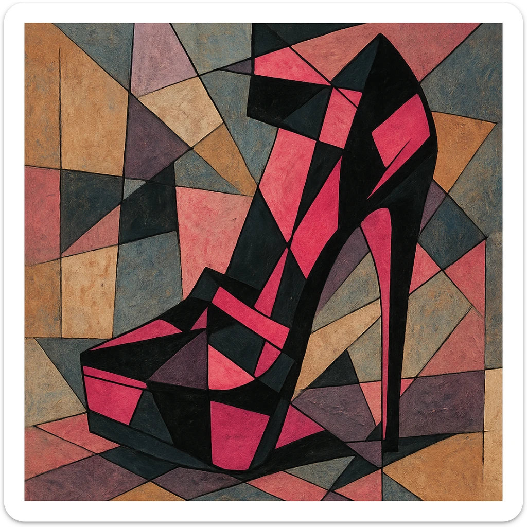 BLACKPINK-inspired gothic shoes, no hearts, fragmented and bold, black and pink sticker