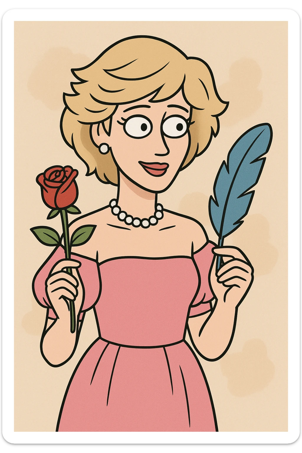 Princess Diana pink dress a red rose a holding blue feather  sticker