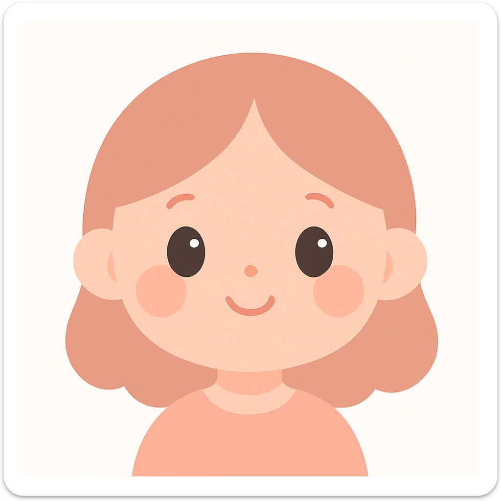 a girl with a cute peachy face, round cheeks, small nose, sweet and innocent look, plain background sticker