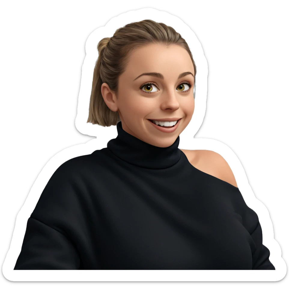 smiling girl in black sweater sticker
