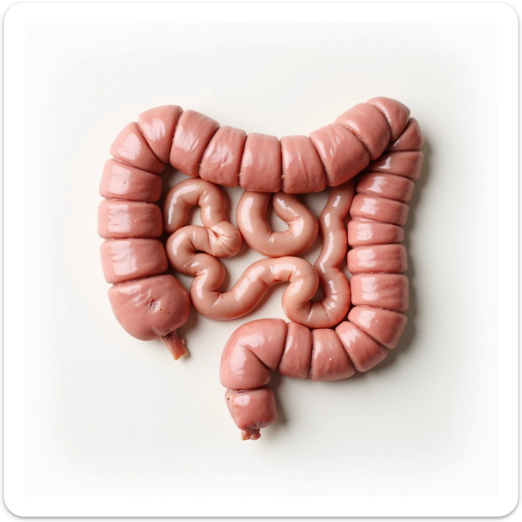 healthy human intestine, anatomical, realistic details, pinkish color, smooth walls, clean appearance, no signs of disease, neutral background sticker