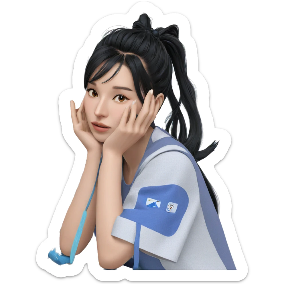 girl with long black hair sticker