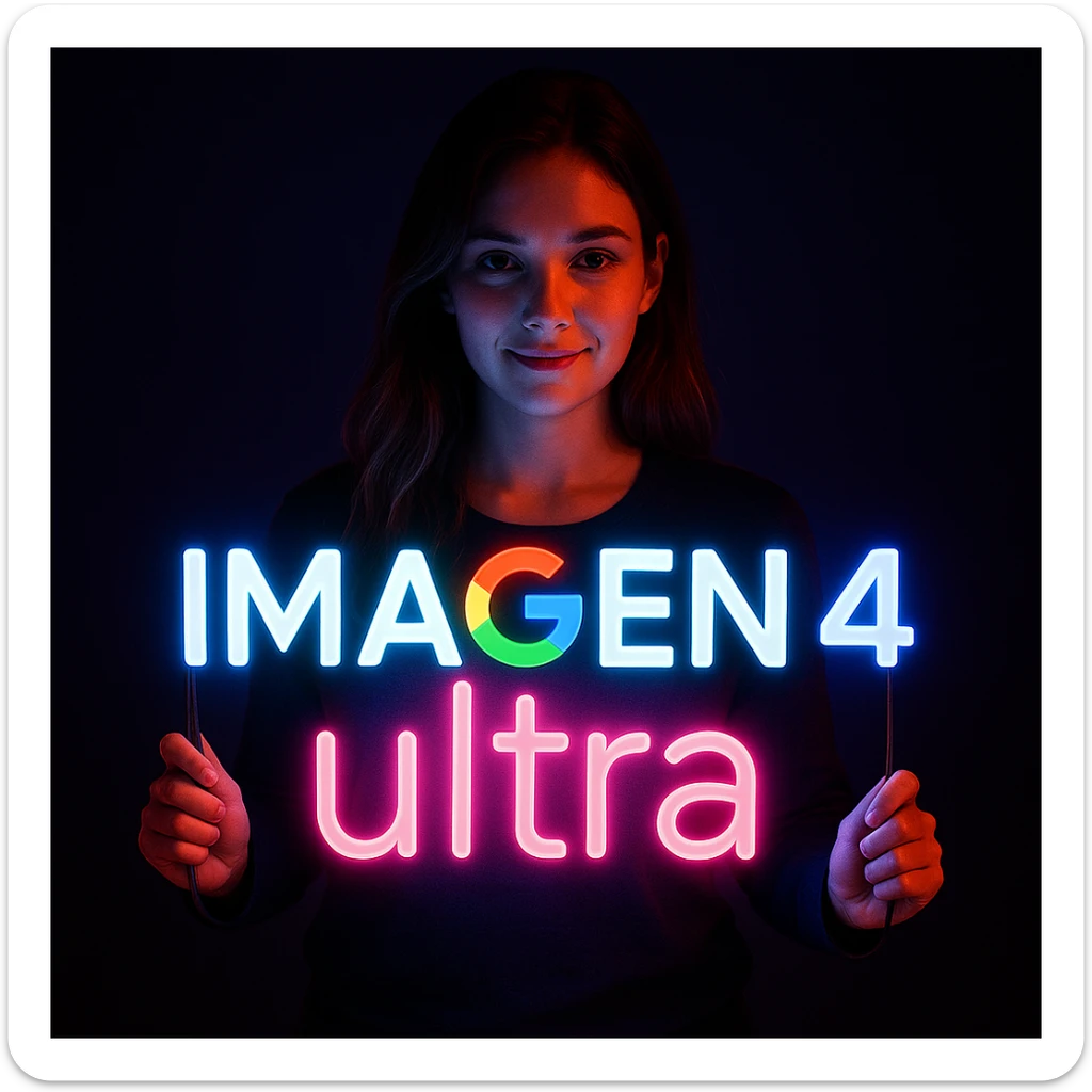 make a girl holding this sign, but sign in made of neon, also add ultra below the sign sticker