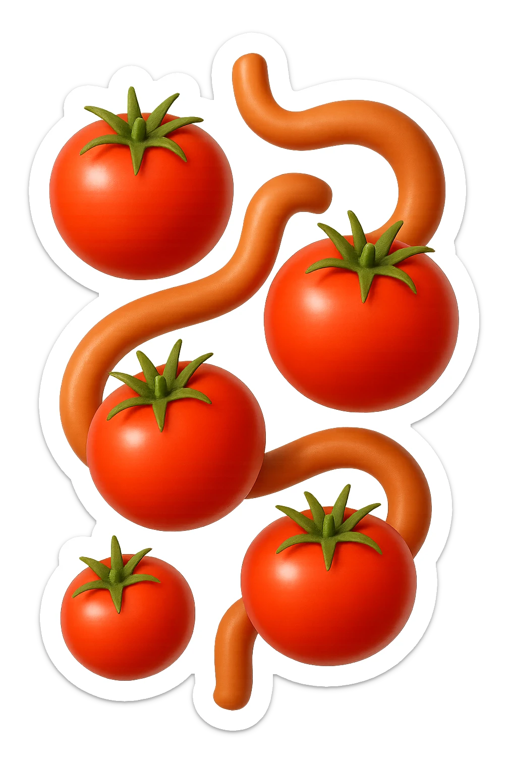 emoji stile iphone di pomodori che fluttuano in aria con colon attorcigliato intorno, iperrealistico 4k, isolato su sfondo bianco sticker