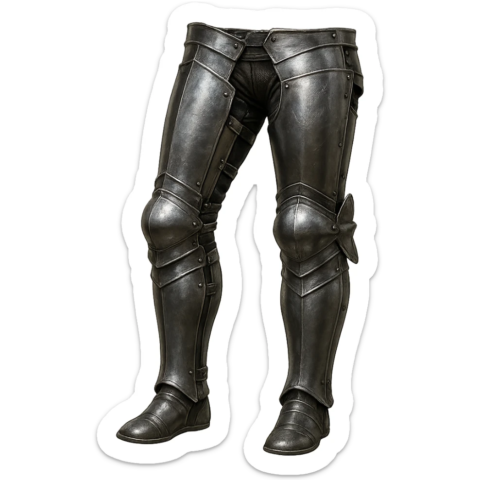highly detailed realistic steel platelegs armor, metallic shine, medieval fantasy style, no shoes or sabatons, just the leg armor sticker