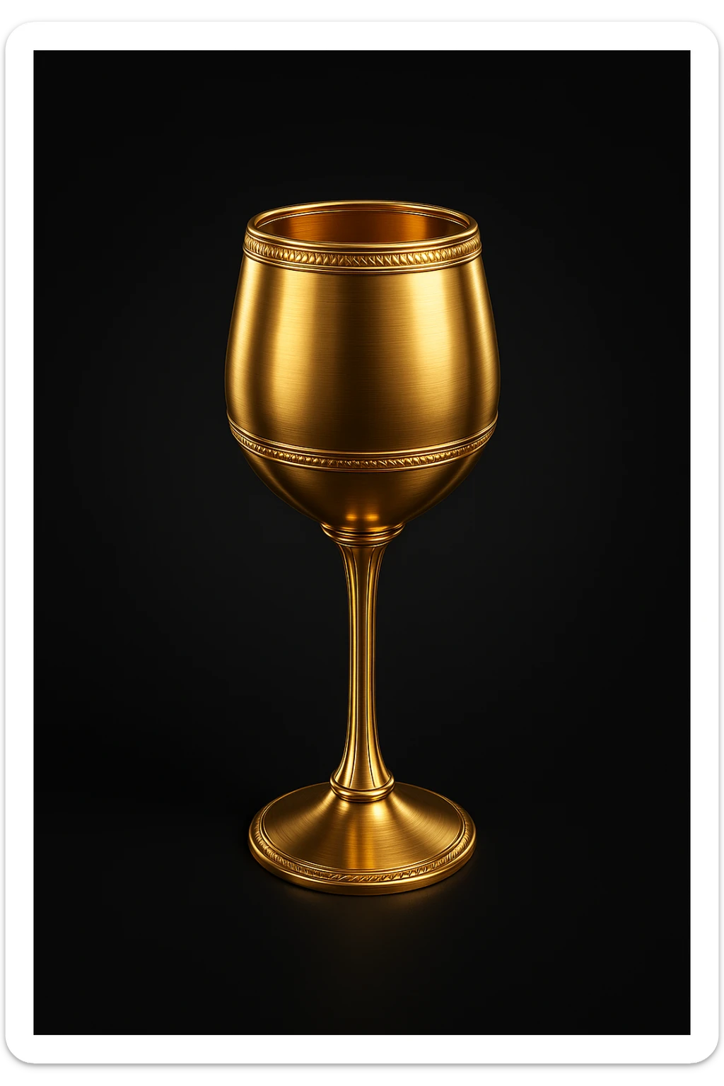 Create a simple and luxurious icon style of a wine glass silhouette in gold color on a black background, inspired by the fourth reference wine glass. sticker