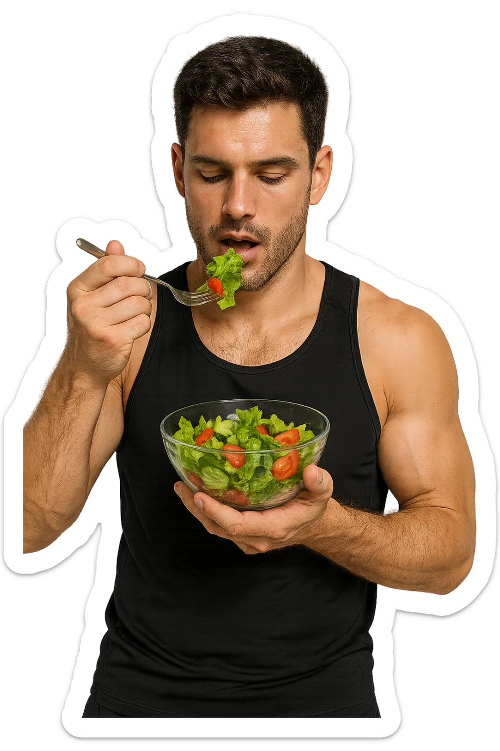 UOMO FITNESS CHE MANGIA INSALATA IN POSA FRONTALE sticker