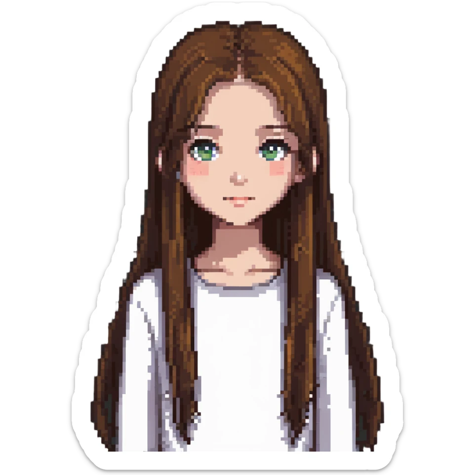 A girl with long, straight brown hair sticker