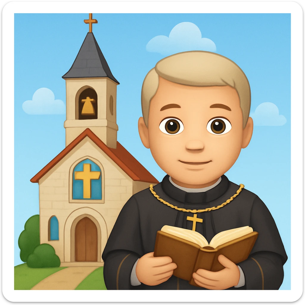 Add a church background behind the medieval priest in the style of emoji (apple style emojis). Keep the emoji style look and feel. sticker