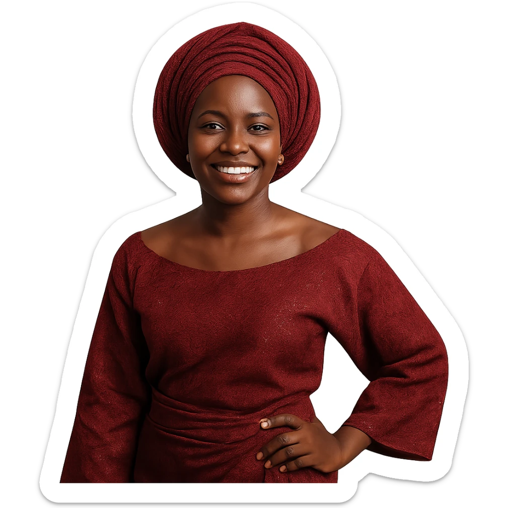 a Nigerian Black woman smiling with traditional Nigerian dress, confident, clear background sticker