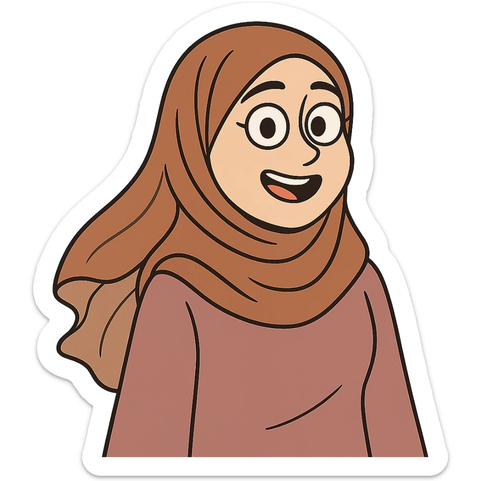 cute hijabi with white skin, brown eyes, flowy hijab sticker