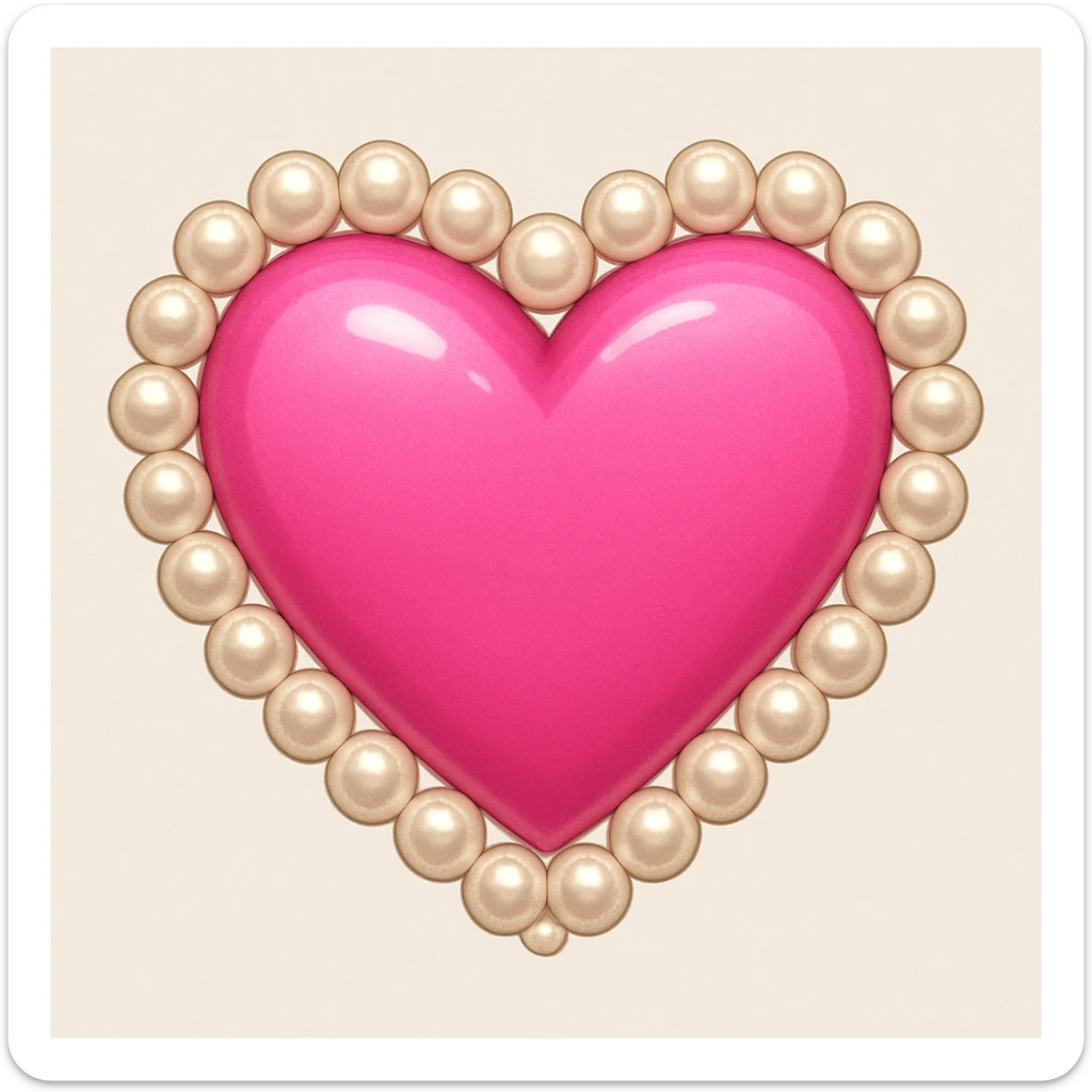 Create a pink heart with a pearl border in the style of emoji style. The heart should be pink and have a border made of pearls, capturing the essence of emoji aesthetics. sticker