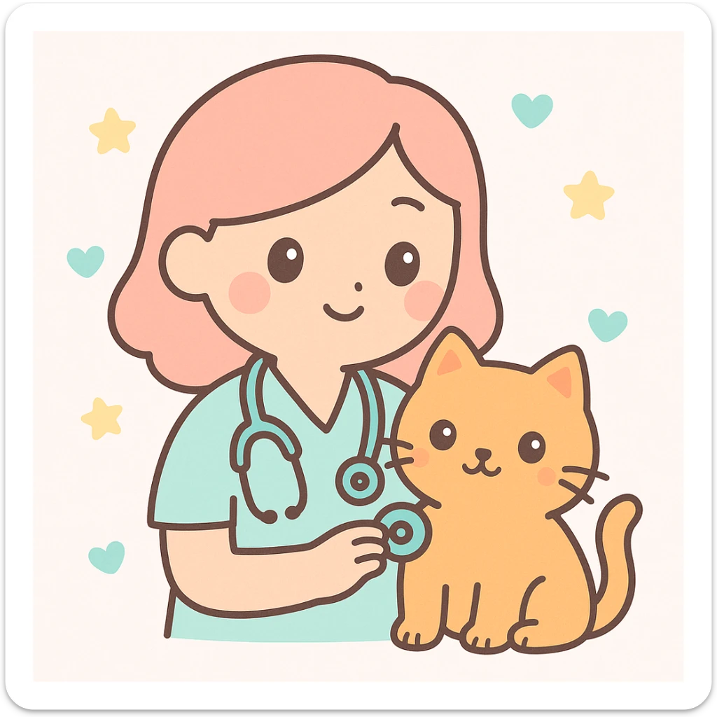 veterinarian examining a cat sticker