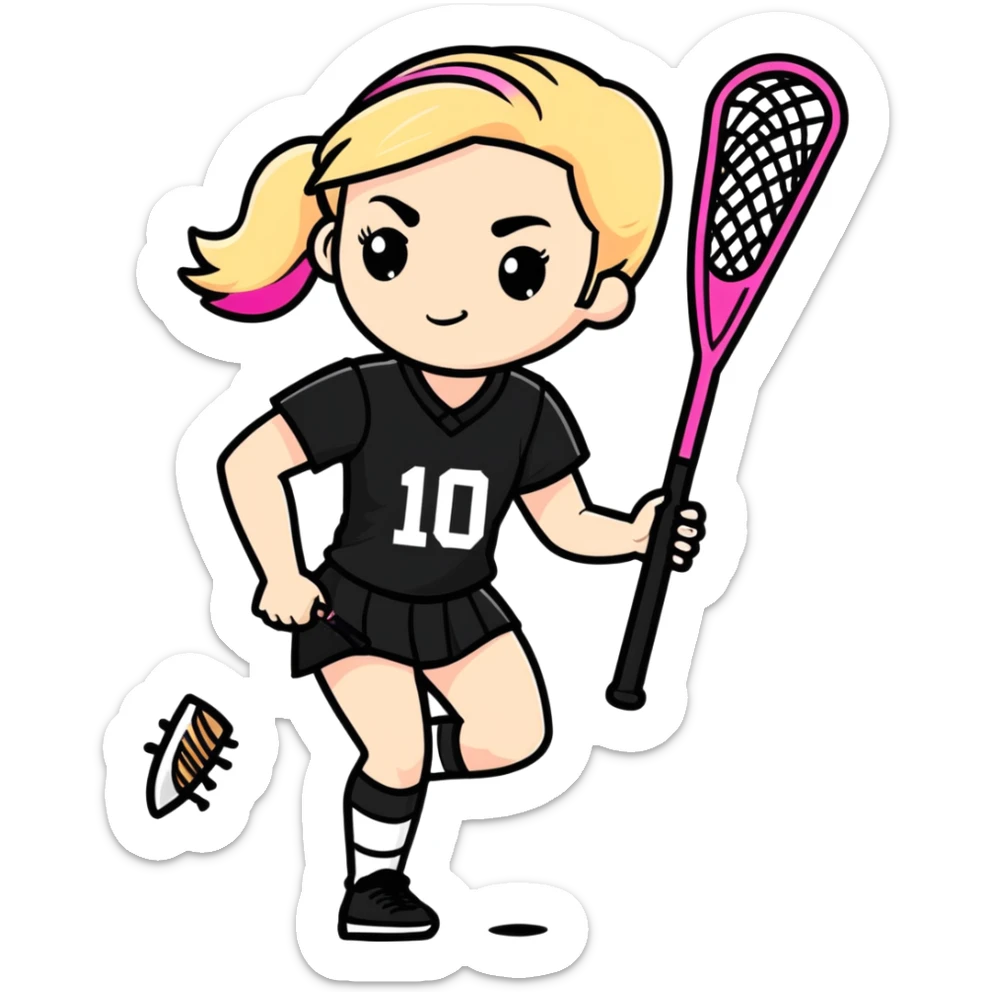Women lacrosse player with a pink stick and all black uniform and blonde hair cool and athletic   sticker