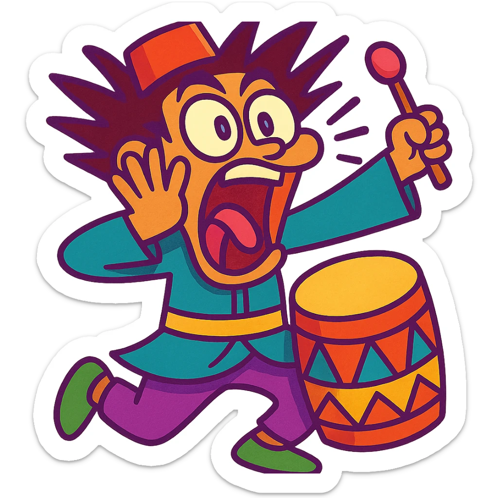 Tung Tung sahur brainrot, exaggerated reaction, colorful, energetic, cartoon style sticker