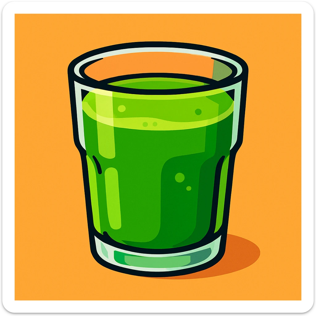 a clear glass of green matcha tea, stylized illustration, focus on vibrant green color, simple background sticker