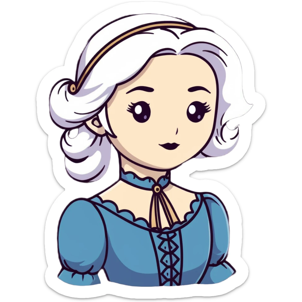 Victorian woman with white hair and starstruck eyes, elegant period dress sticker