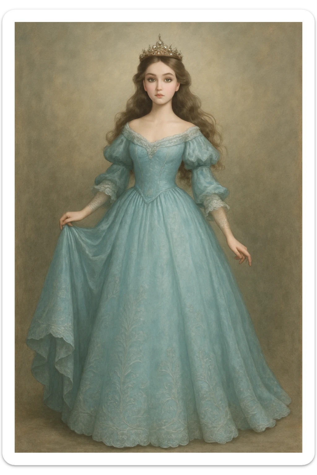 full body elegant princess wearing a baby blue dress, detailed, soft lighting sticker
