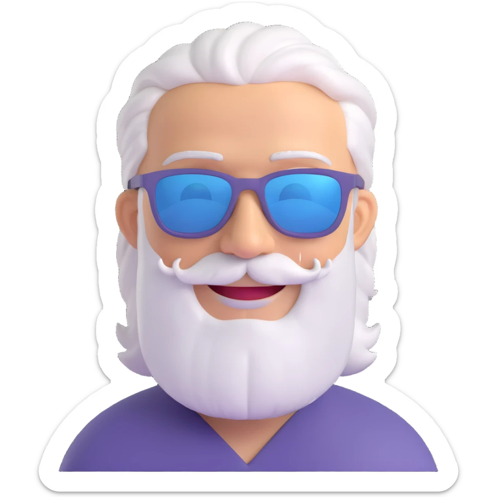 middle-aged male pilot, silver hair, beard, smiling, fair skin, wearing sunglasses sticker