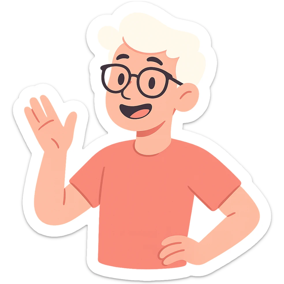 22-year-old white man with fair skin, white hair, and black glasses sticker