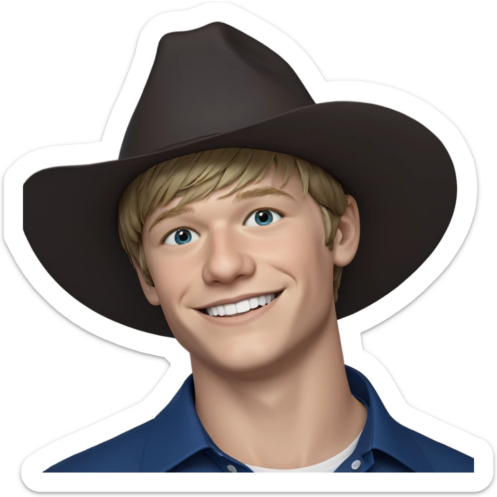 smiling boy in blue shirt sticker