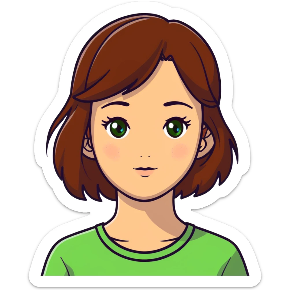 girl with brown hair green eyes and freckles sticker