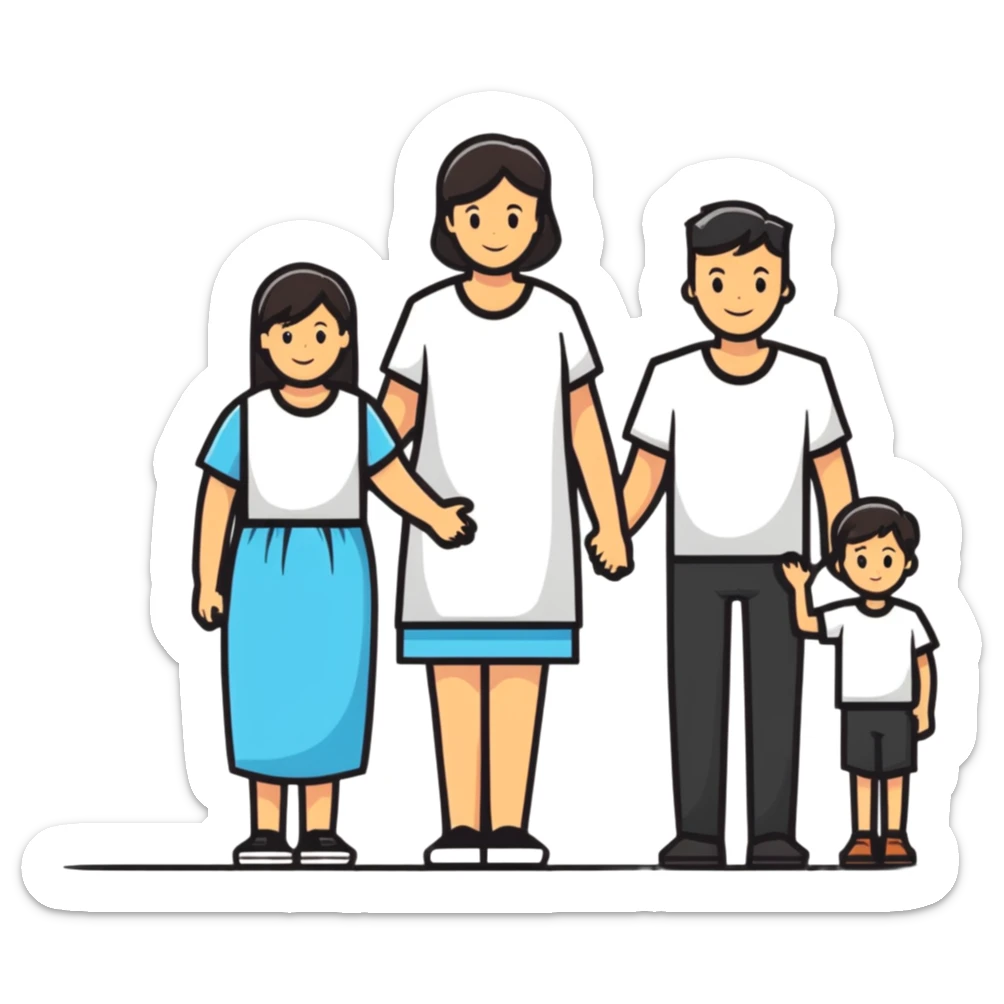 family portrait with one mother, one father, two boys and one girl sticker