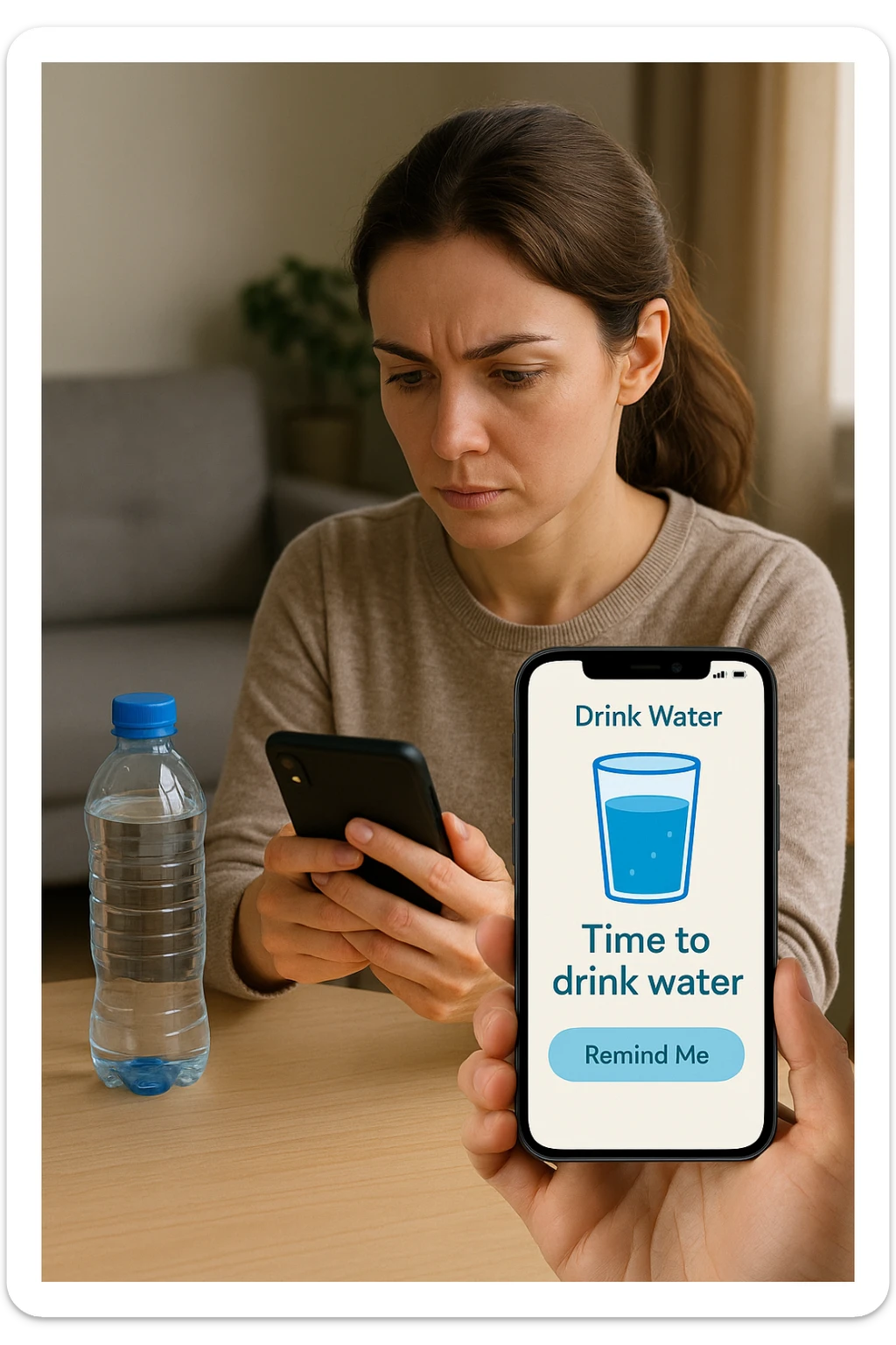 Donna che usa App per ricordarsi di bere, altrimenti non beve mai sticker