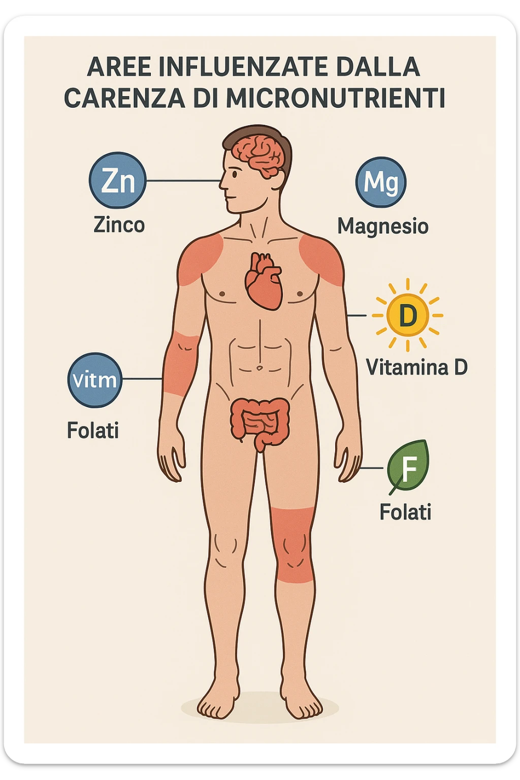 corpo umano in carenza di micronutrienti come zinco, magnesio, vitamina D, folati, in italiano sticker