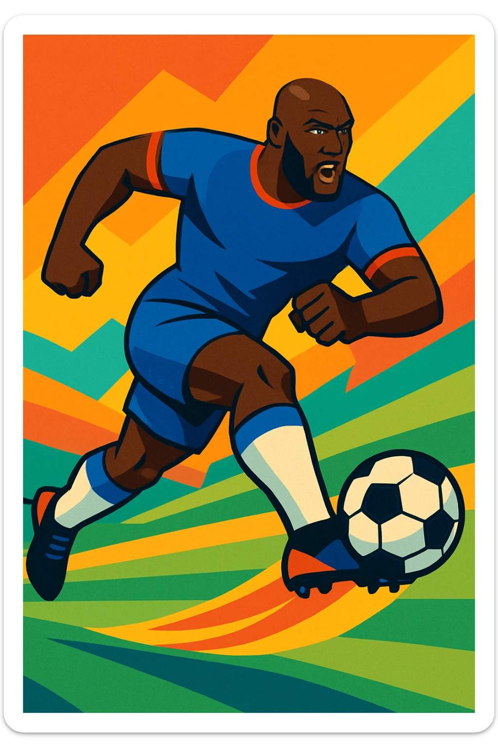 Romelu Lukaku as a powerful football striker, athletic build, short hair, dynamic and colorful cartoon style sticker