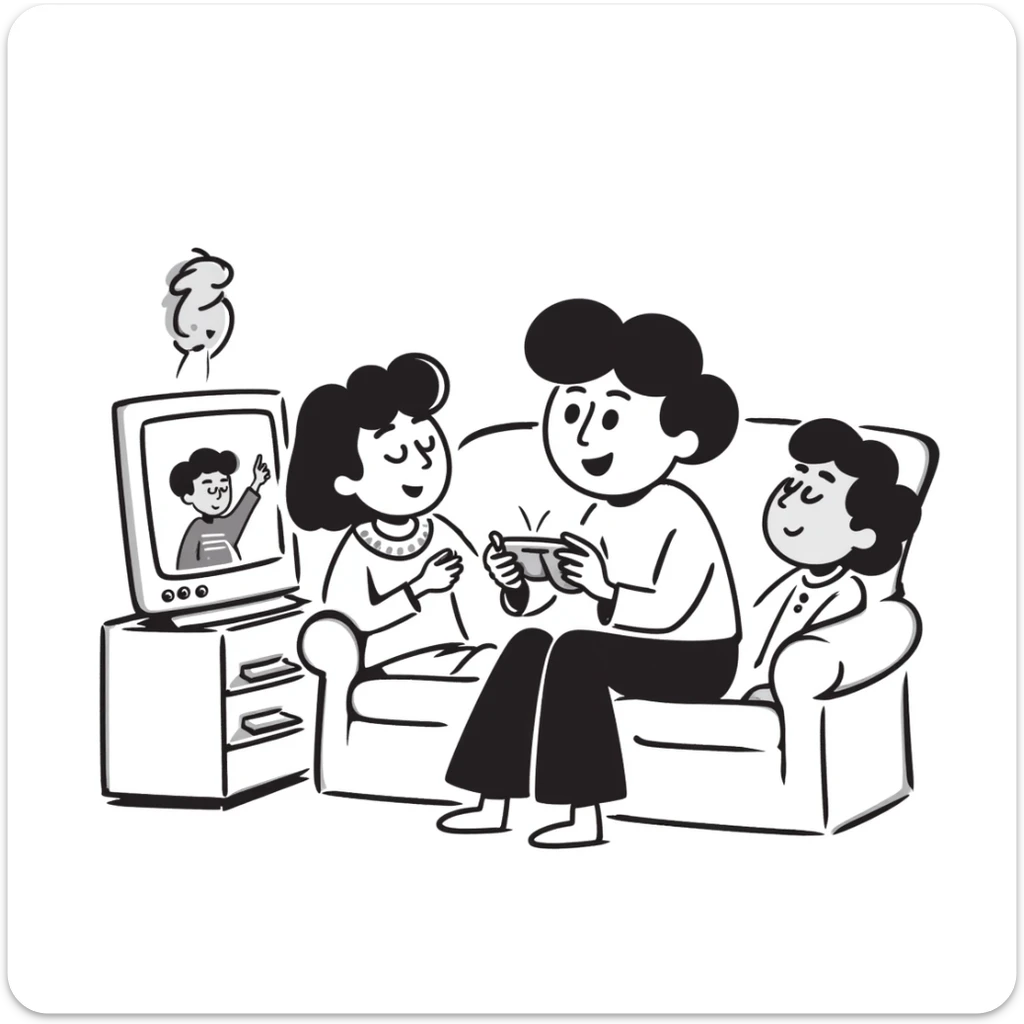 A person plays with the GameCube on tv with friends, sitting in the couch sticker