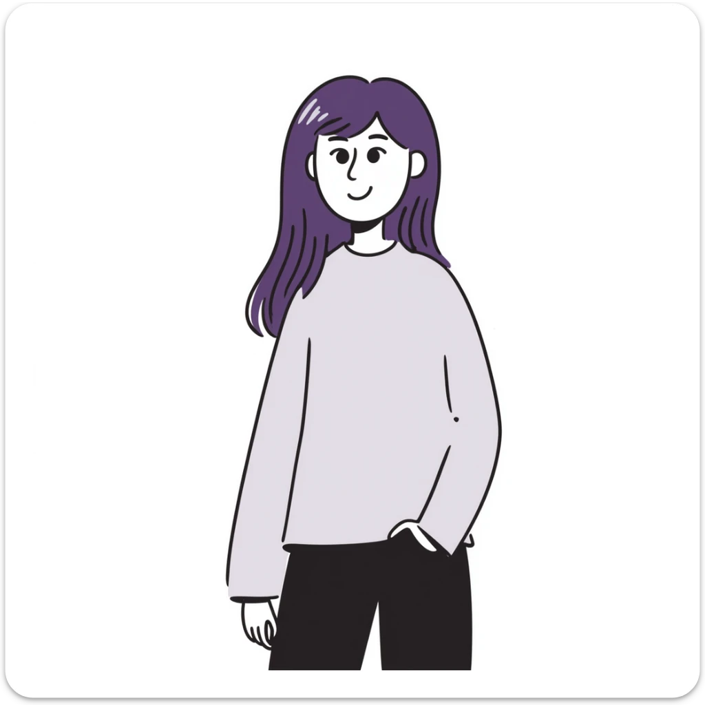 A simple sketch of a girl with long, straight purple hair down to her hips sticker