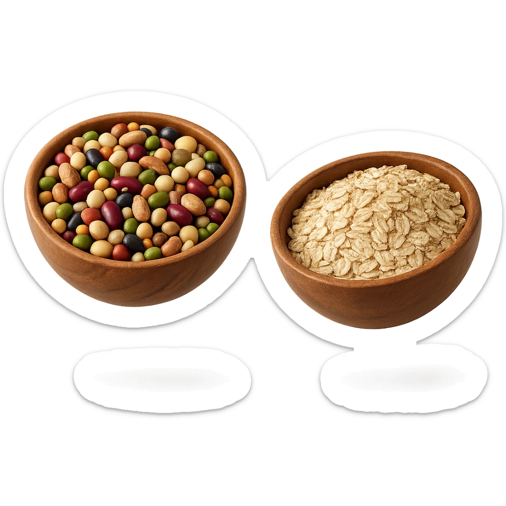 BOWL DI LEGUMI FLUTTUA IN ARIA INSIEME A BOWL DI FIOCCHI DI AVENA,  iperrealistico 4k sticker