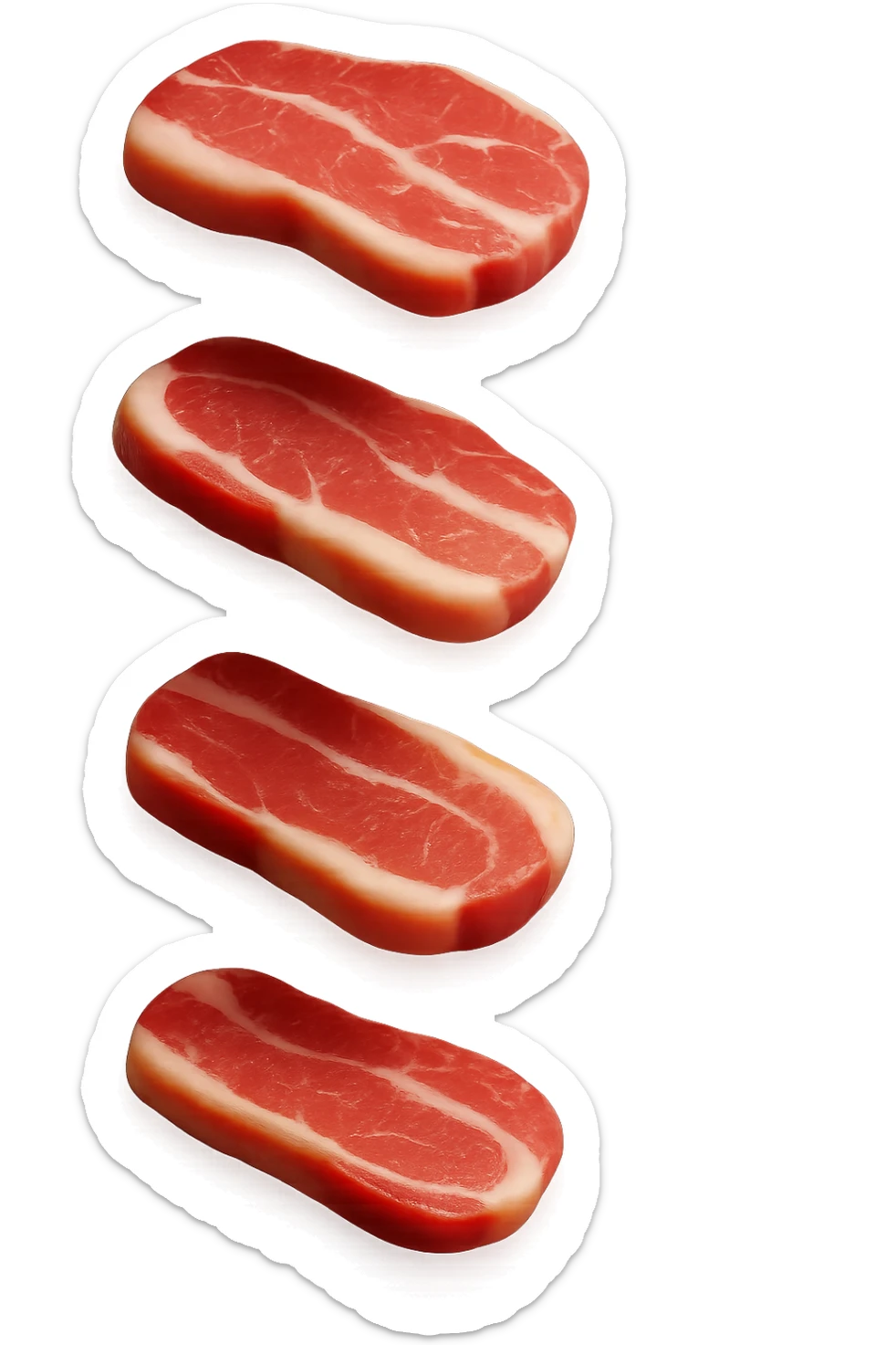 emoji stile iphone in 3d di fette di carne che cadono verticalmente dall'alto, iperrealistico 4k sticker