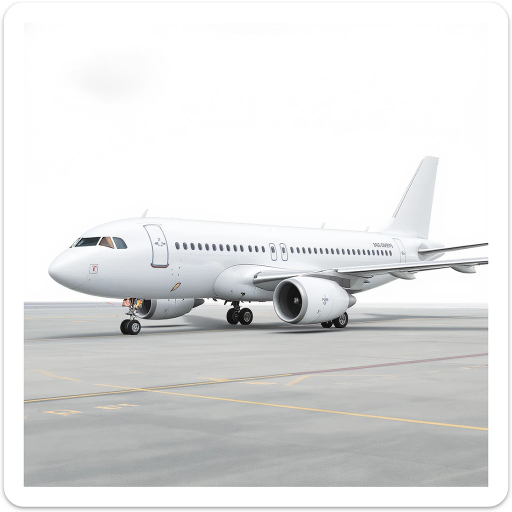 realistic stock photo style white passenger airplane on white background with soft shadows, side view, no decoration sticker