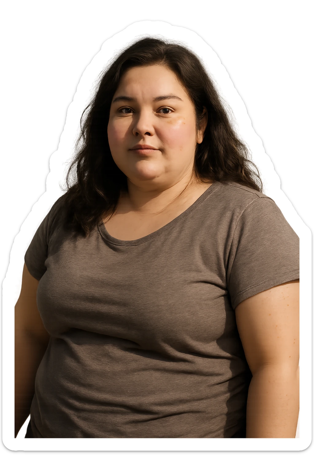 realistic style portrait of a plus-size woman, detailed, natural lighting, transparent background sticker