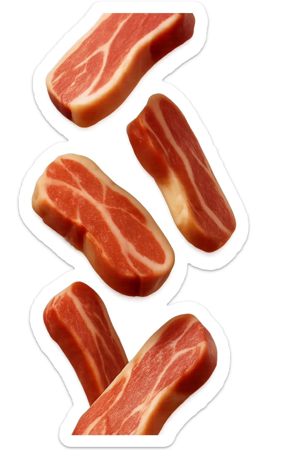 emoji stile iphone in 3d di fette di carne che cadono verticalmente dall'alto, iperrealistico 4k sticker