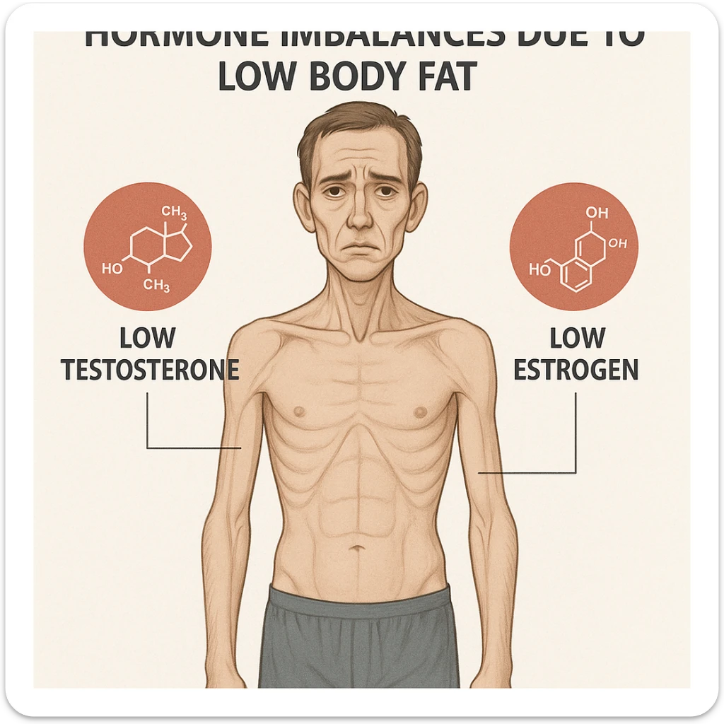 Uomo con squilibri ormonali a causa dei grassi bassi nel corpo e ha testosterone ed estrogeni bassi, in italiano sticker