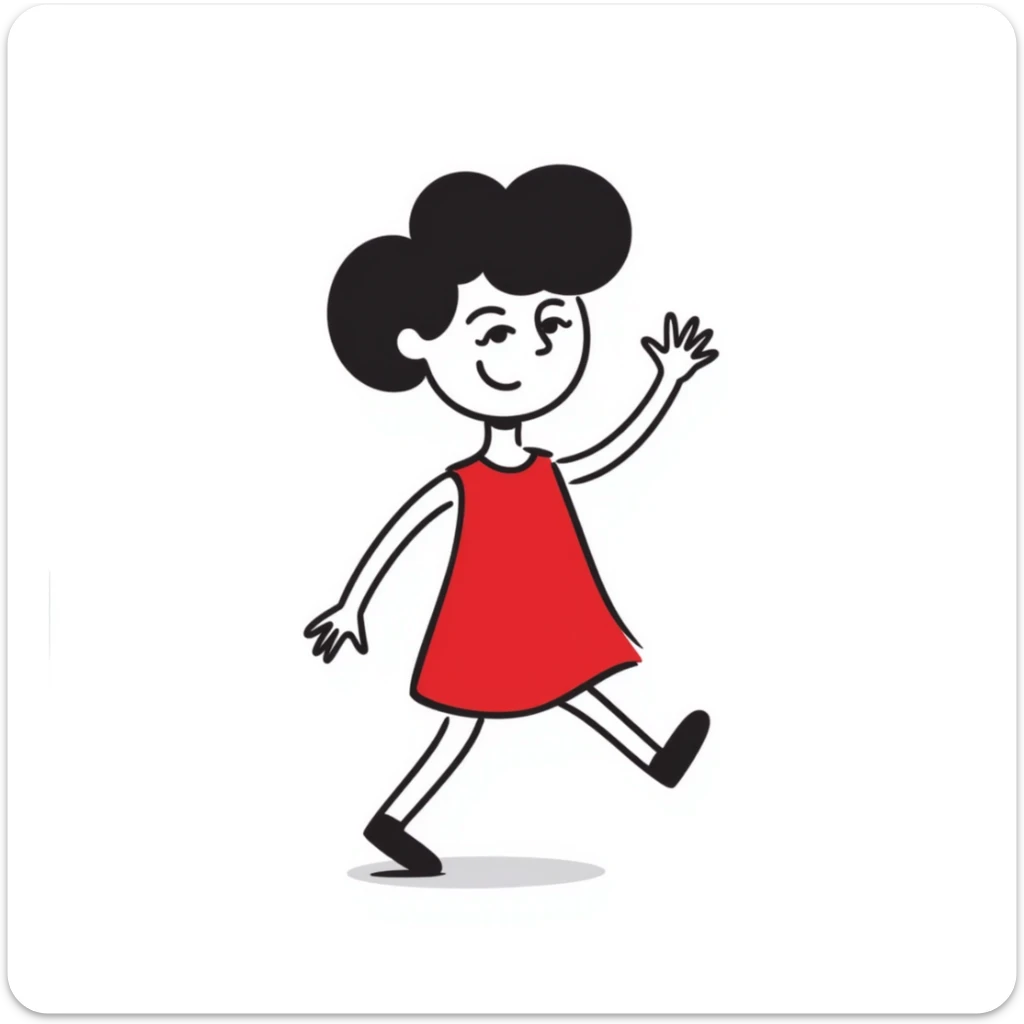 hand-drawn little child wearing a red dress sticker