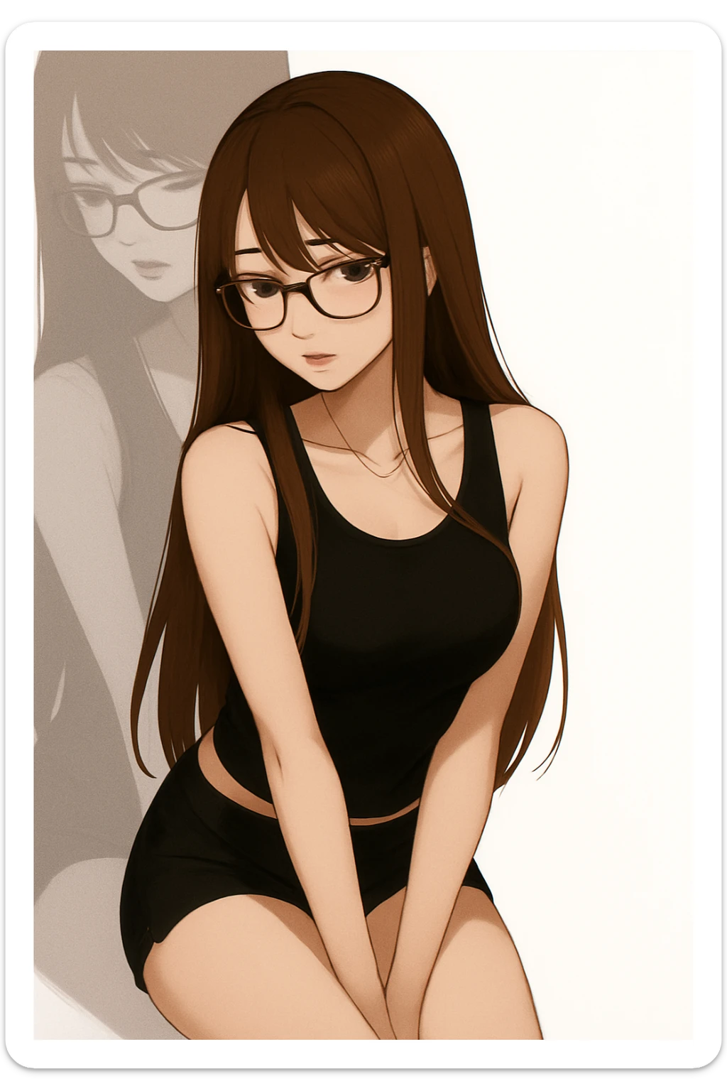 Change the hair color of the girl in the image to brown, keeping the same anime style and all other details unchanged. Maintain the anime style as in the original image. sticker