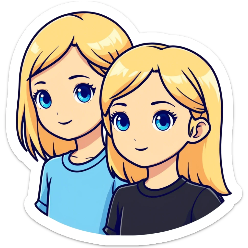 Two blonde girl with blue eyes but the first one has light blue eyes and the second one has dark blue eyes sticker