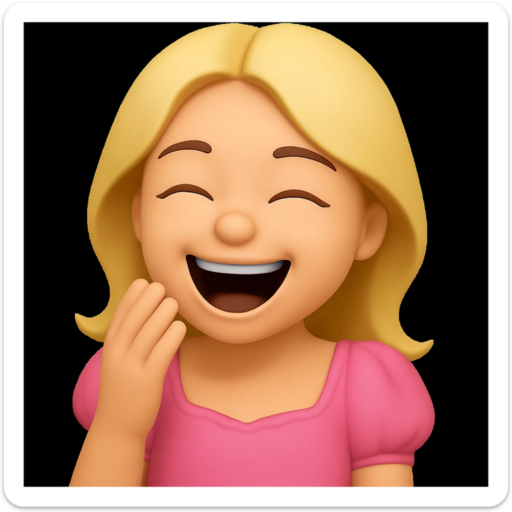 The girl in this image is laughing in 3D emoji style. sticker