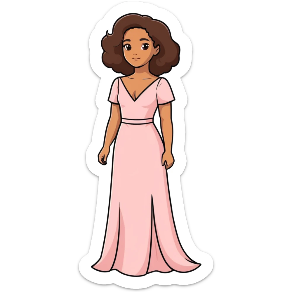 vintage rococo mixed woman with brown hair and light skin in a light pink beautiful gown sticker