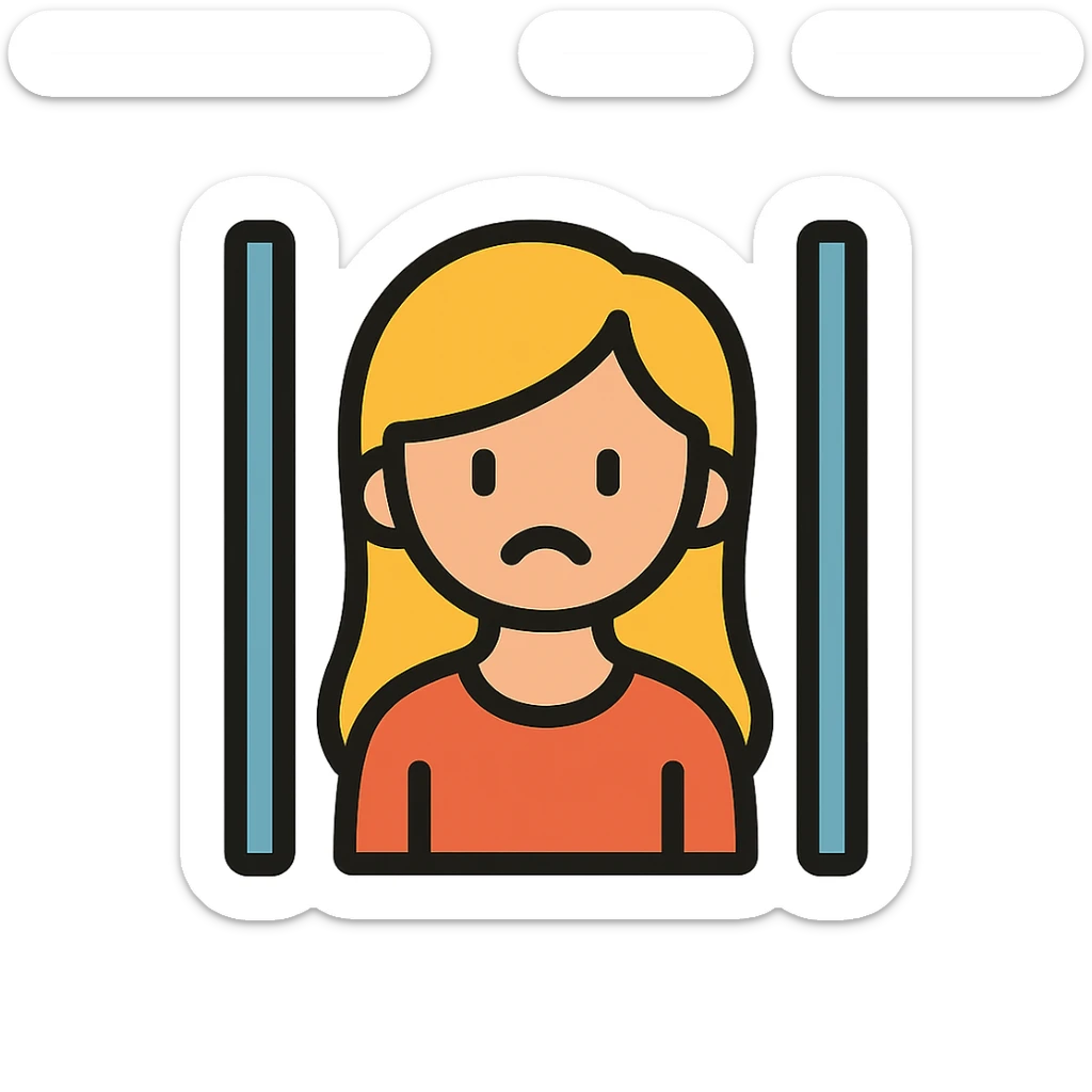 golden girl with long hair stuck behind jail bars, color outline icon sticker