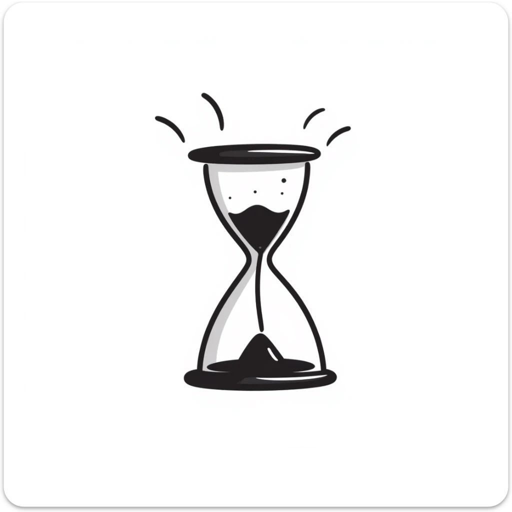 doodle of an hourglass being flipped, sketchy hand-drawn lines, fun and casual, minimal details sticker