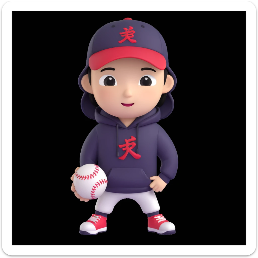 memoji-style Chinese American character for a profile photo, wearing a hoodie and a baseball cap, friendly expression, clean background sticker