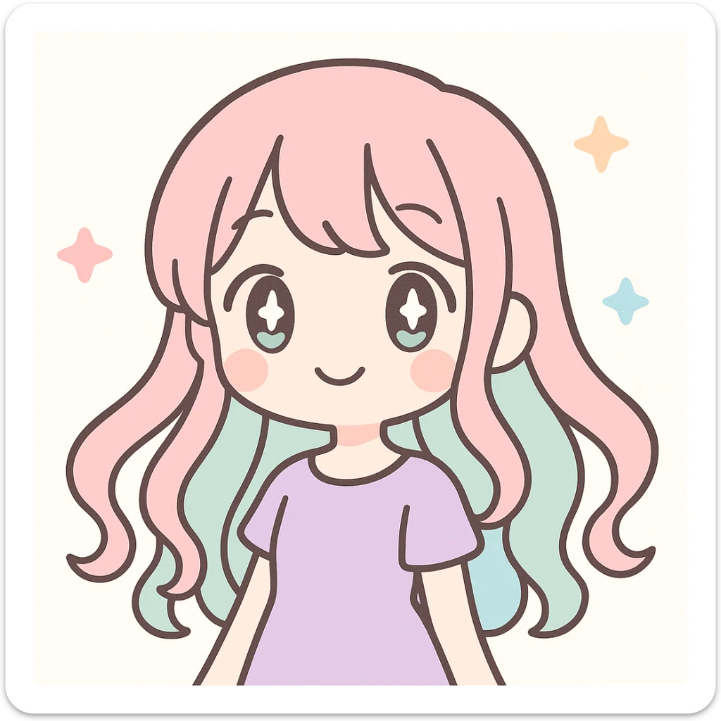 anime girl, elegant, flowing hair, sparkling eyes, pastel background, delicate features sticker