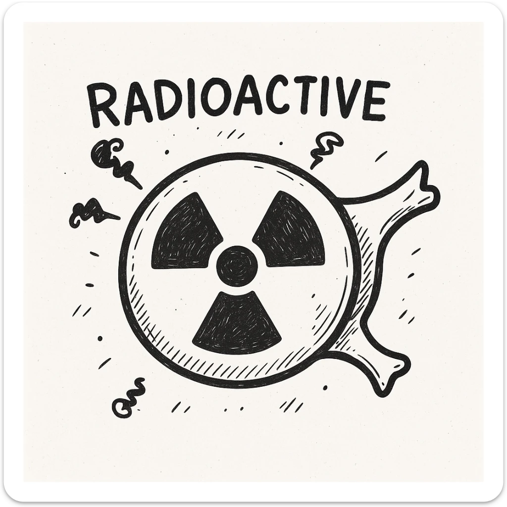 Add a radioactive symbol to the nuke symbol in hand-drawn doodle style, resembling notion style hand drawn doodles. sticker