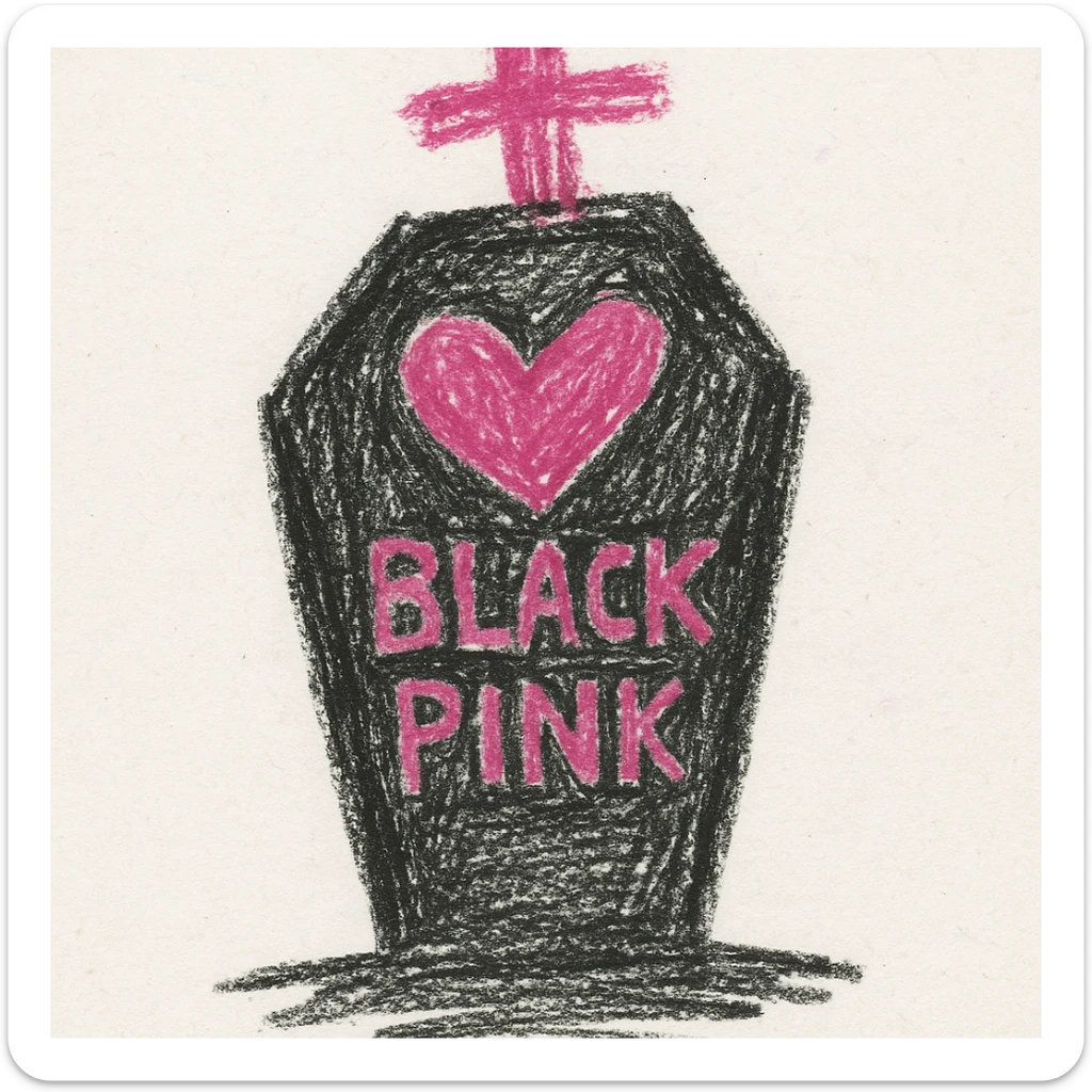 BLACKPINK-inspired gothic object, playful and bold, black and pink, children doodle style sticker